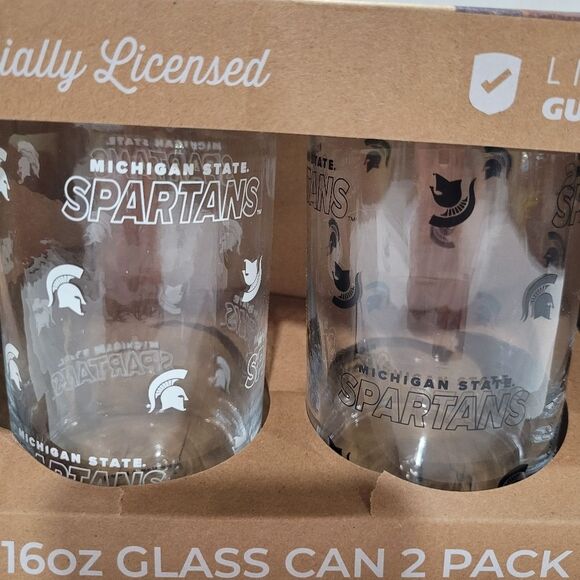 NCAA Michigan State Spartans 2pk Glass Can 16oz Stemless Pint Glasses NWT - Picture 8 of 9